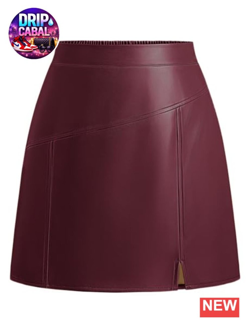 Women's Faux Leather A-Line Mini Skirt High Waist with Slit